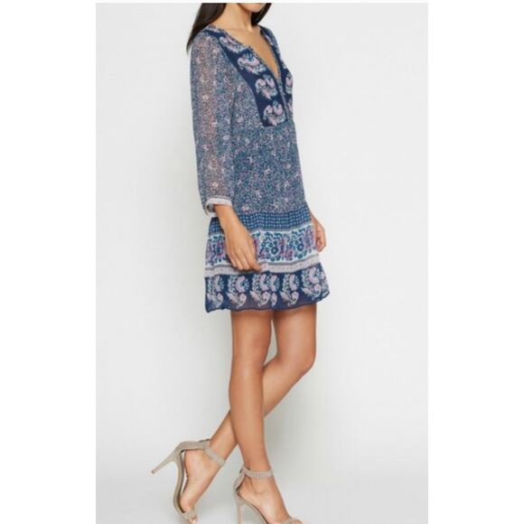 Joie Dress Womens Extra‎ Small XS Blue Purple Emlen Floral Silk Boho Peasant - Picture 1 of 10